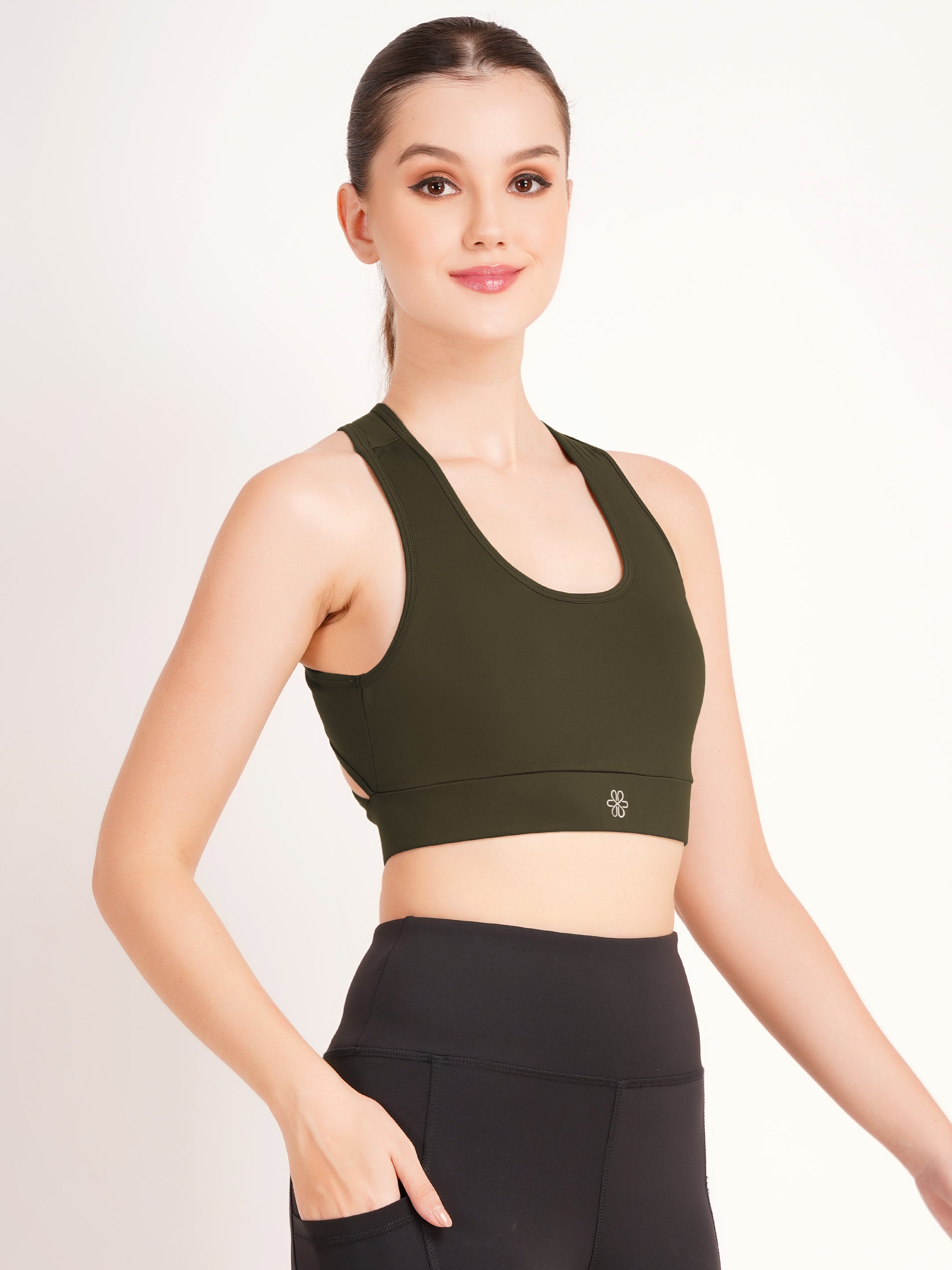 Strappy Back Criss-Cross Sports Bra | Olive
