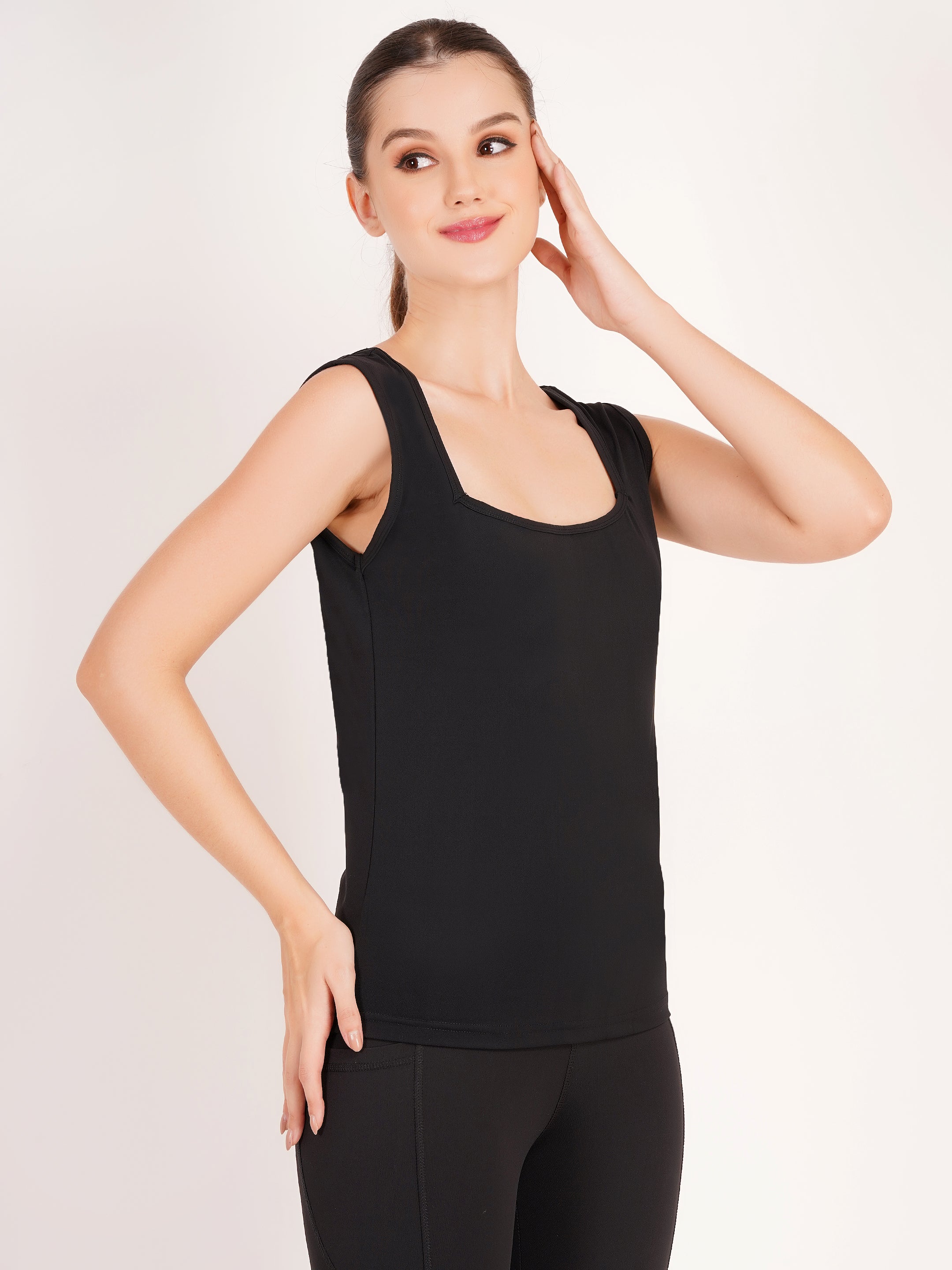 Square Neck Active Tank Top | Black