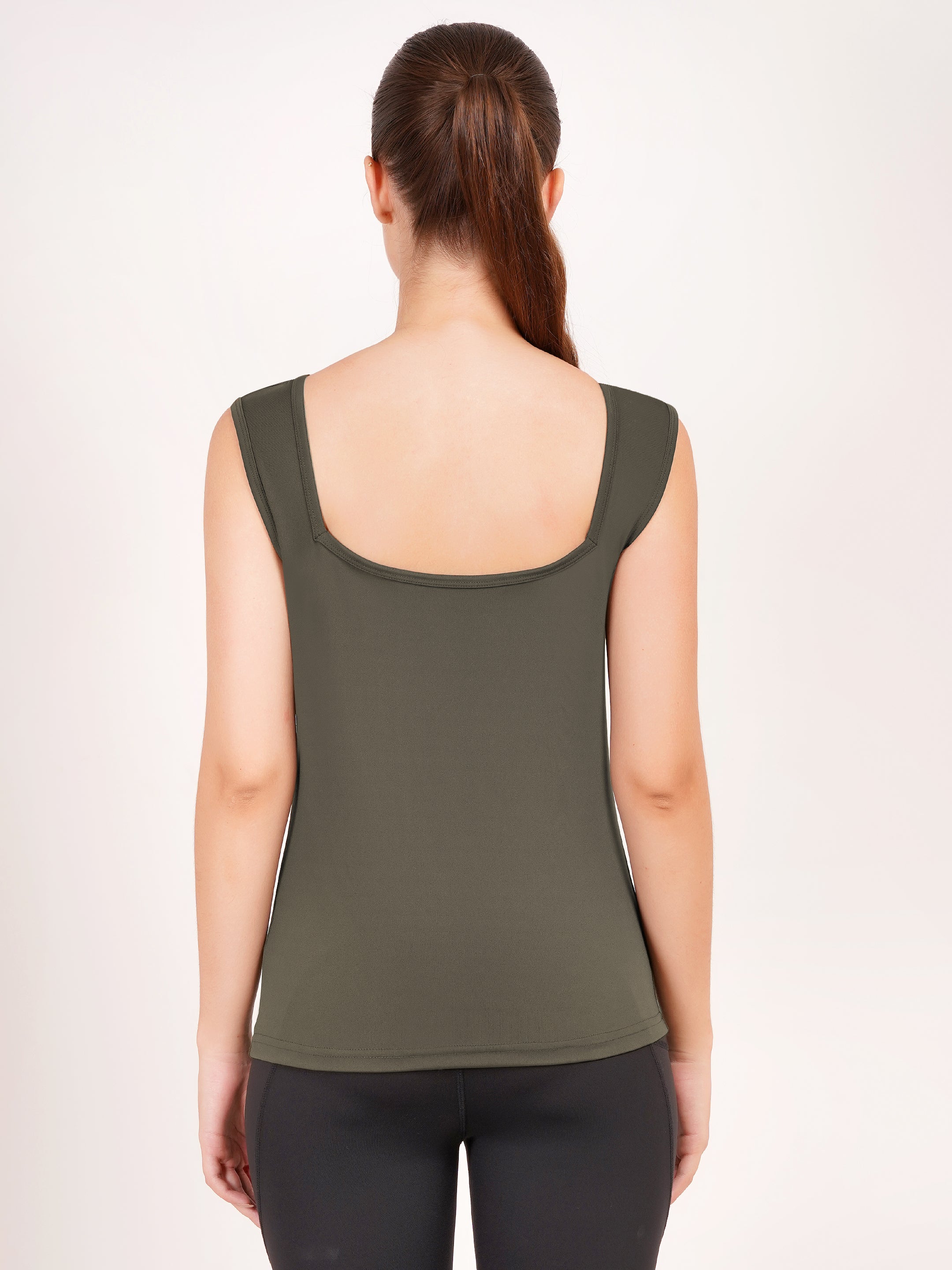 Square Neck Active Tank Top | Olive Green