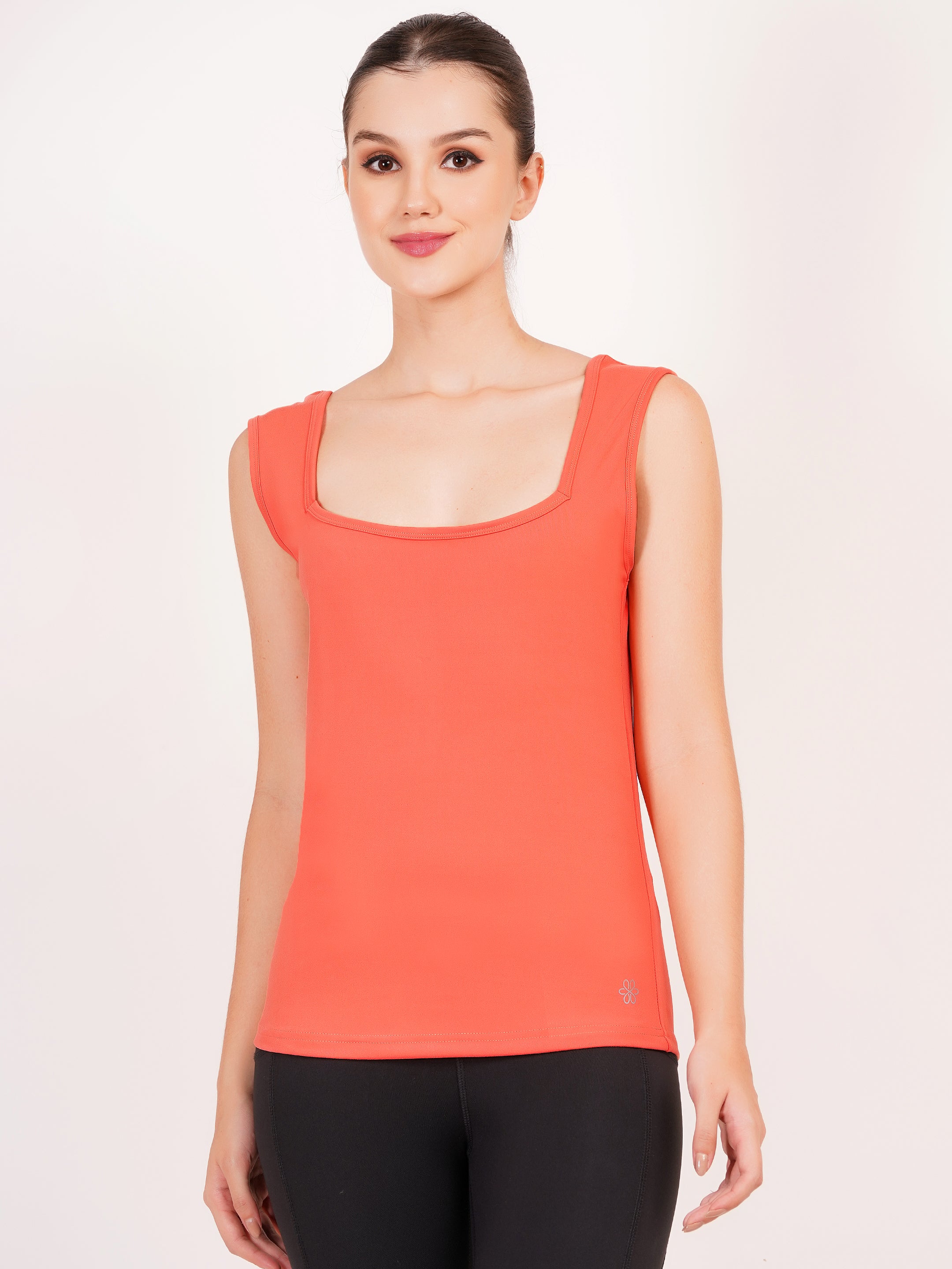 Square Neck Active Tank Top | Coral