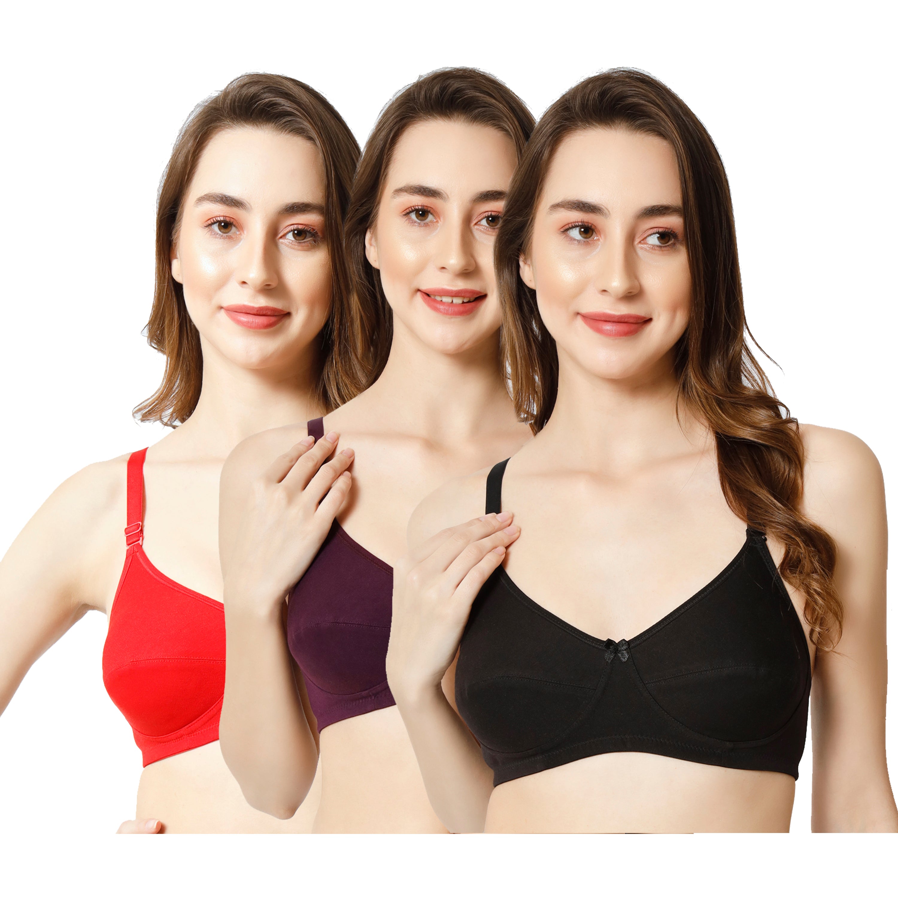 Effectinn Non-Padded Non-Wired Full Cup T-shirt, seamless Bra (1256 Combo pack)