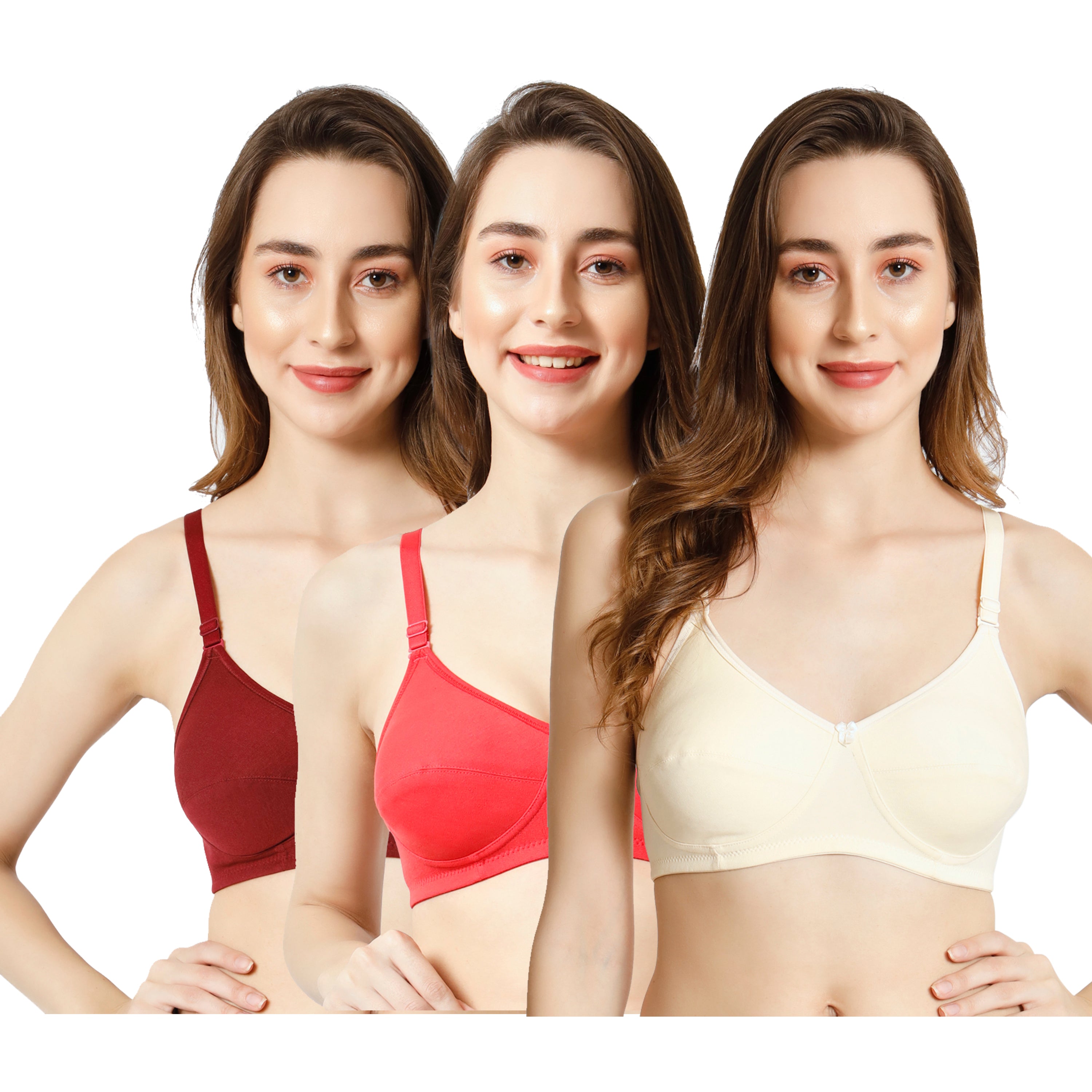 Effectinn Non-Padded Non-Wired Full Cup T-shirt, seamless Bra (1256 Combo pack)