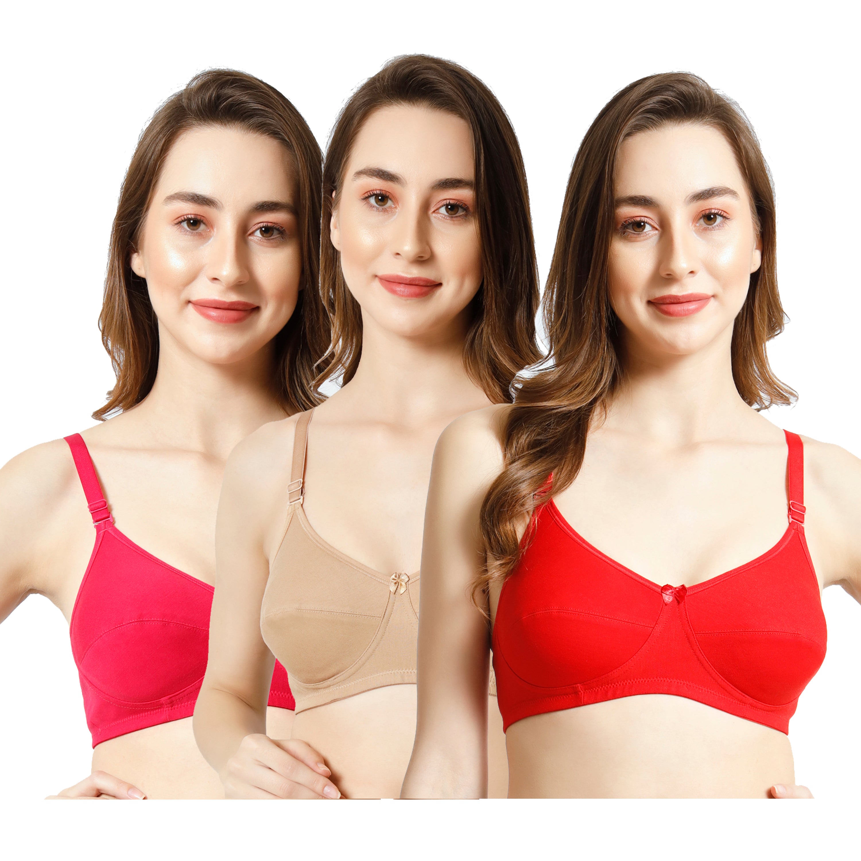 Effectinn Non-Padded Non-Wired Full Cup T-shirt, seamless Bra (1256 Combo pack)