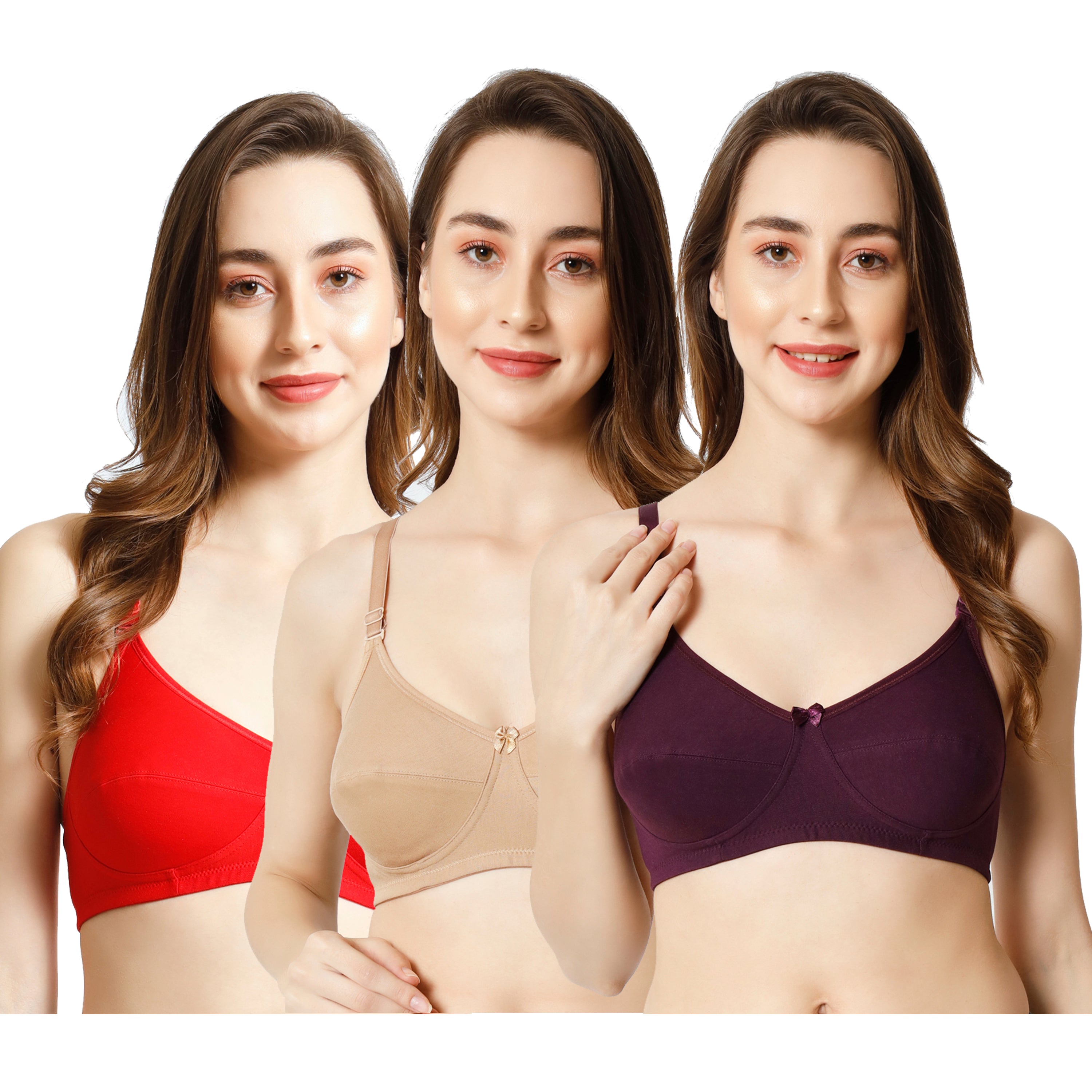 Effectinn Non-Padded Non-Wired Full Cup T-shirt, seamless Bra (1256 Combo pack)