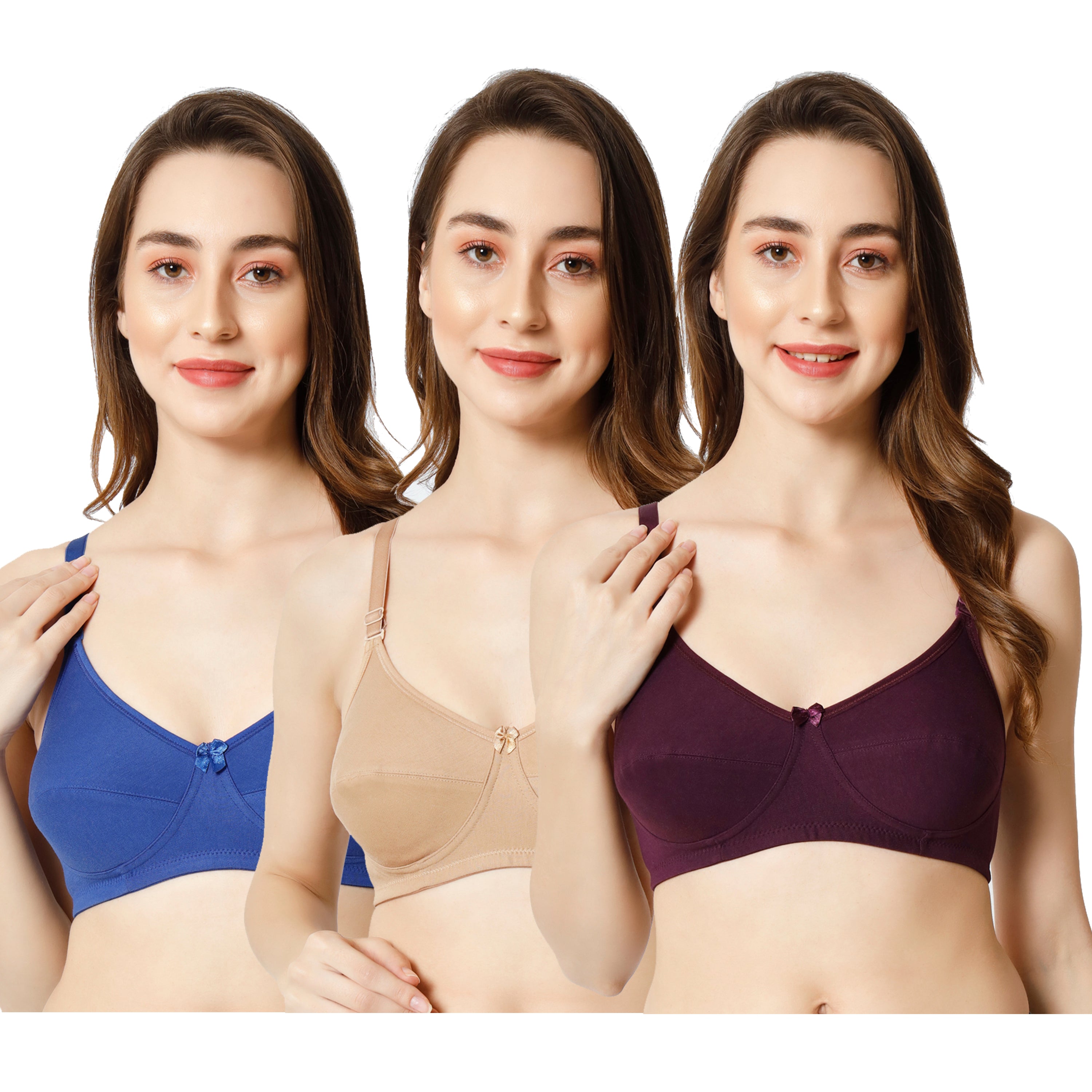 Effectinn Non-Padded Non-Wired Full Cup T-shirt, seamless Bra (1256 Combo pack)