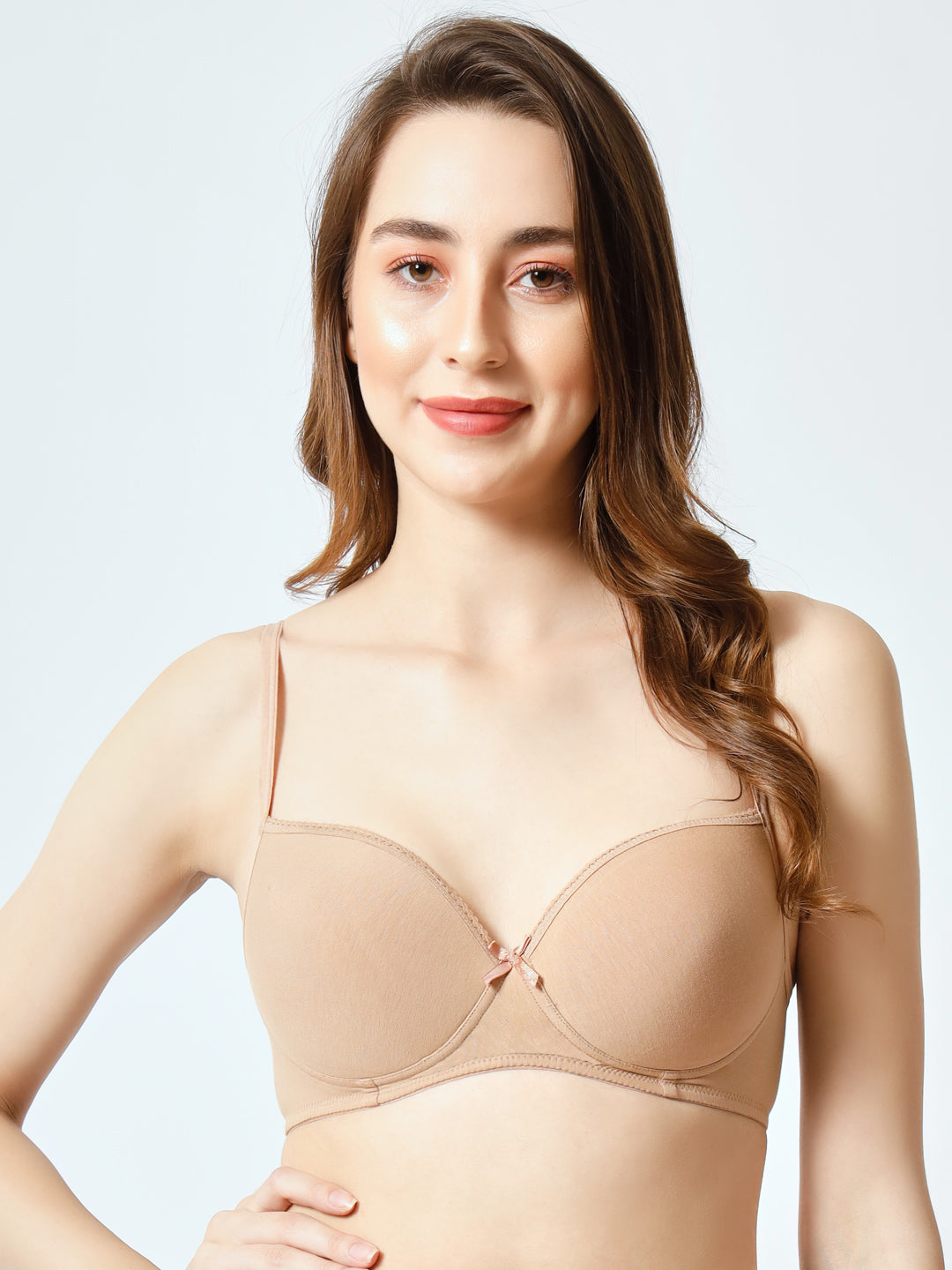 Women's Wirefree Padded Microfiber Cotton Elastane Stretch Full Coverage Multiway Styling T-Shirt Bra with Detachable straps -Effectinn_03